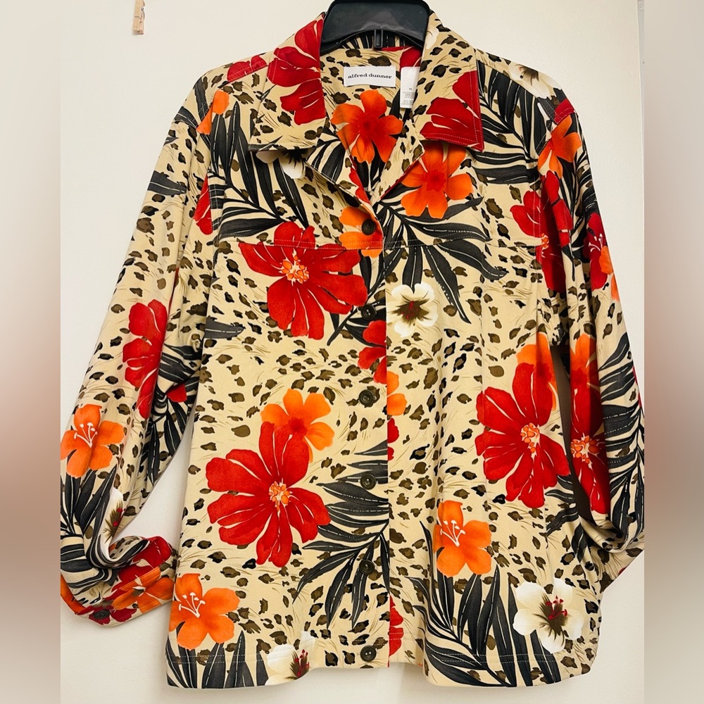 *PLUS!* Alfred Dunner Leopard/Hibiscus Lightweight Jacket, 16
